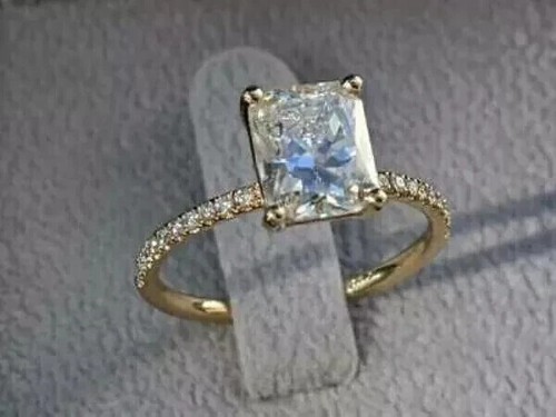 5CT Emerald Simulated Diamond 14K Yellow Gold Over Solitaire Engagement Ring