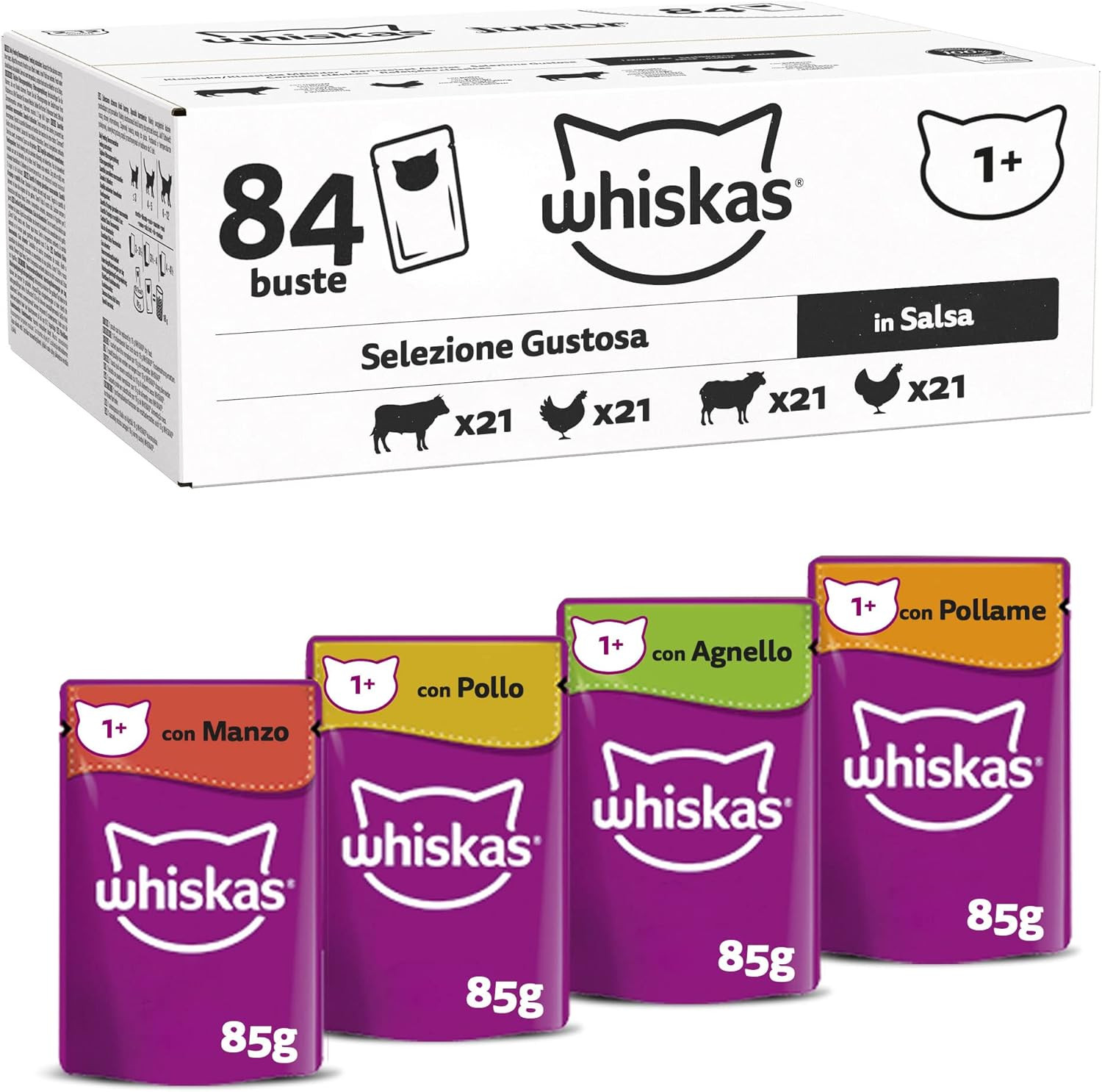 Whiskas Selezione Gustosa in Salsa 1+ | 84 Bustine per Gatti Adulti