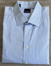 David Donahue Blue Stripe Long Sleeve Dress Shirt Sz 18.5-36/37