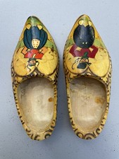 Vintage Genuine Hand Carved Hand Painted Wooden Dutch Clogs Holland Shoes