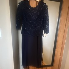 Navy Lace Formal Dress with 3/4 Sleeves Polyester Mother of the Bride