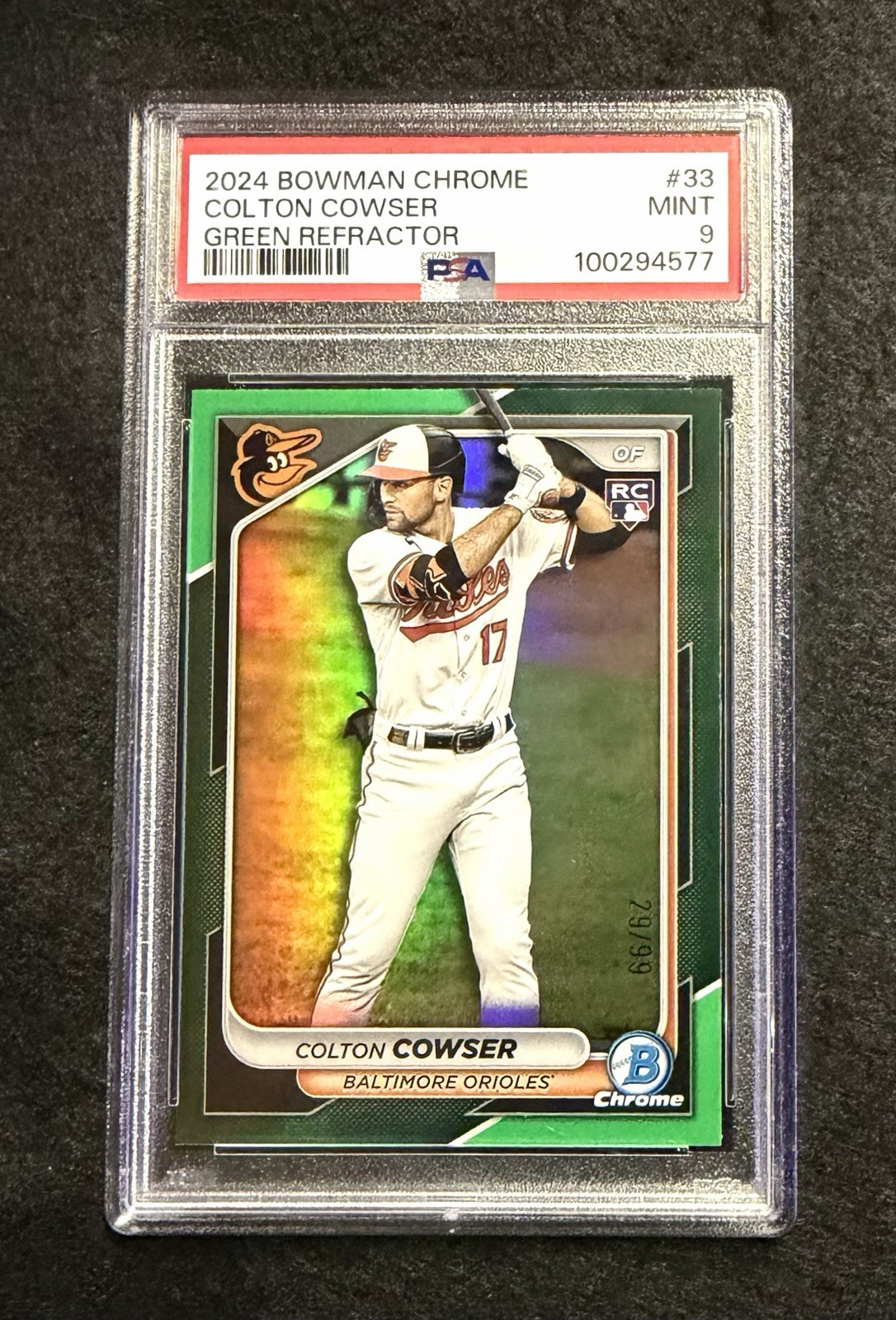 2024 Bowman Chrome - Colton Cowser #33 Green Refractor /99 (RC) Rookie - PSA 9