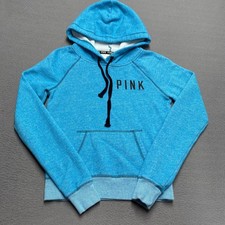 PINK Victoria's Secret Hoodie Sweatshirt Womens XS Blue Pullover Logo Fleece