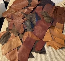 A 1 Lb 3 Oz Lot Of Misc Pieces Of Brown Leather For Crafting