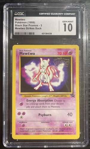 1999 Pokemon Game Mewtwo Movie Black Star Promo #3 CGC 10 GEM MINT 70 Original - Picture 1 of 2