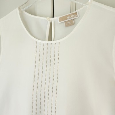 Michael Kors Sleeveless Dressy Top Plus Size 2X White Embellished Gold Beaded