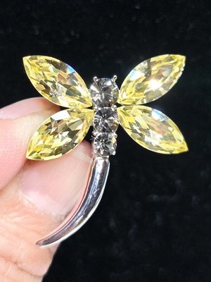 ANNALEECE BY DEVRIES Yellow And Clear Dragonfly Brooch With SWAROVSKI CRYSTALS