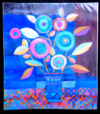 Original Liz Inwood (Norfolk Künstler) Abstraktes Gouache Gemälde von Blumen (U/F)