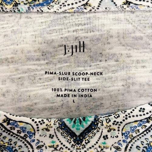 J Jill White Black Pima Slub Scoop Neck Elbow Sleeve Damask Print Tee Large New - Picture 7 of 10