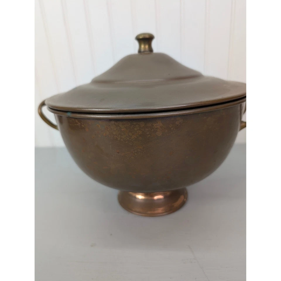 Cubo de hielo Cahmapage de latón medio con tapa e inserto olla sopera de cobre de colección 9" Foto 4 de 4