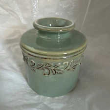Ceramic Butter Bell French Butter Keeper Crock Sage Green & Scrollwork Kitchen 