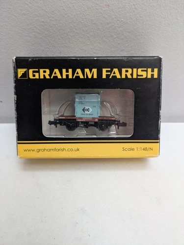 Graham Farish 377-326B N Gauge Conflat Wagon with AF Container Light Blue Boxed