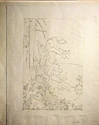 OLAF GULBRANSSON . '' OLAF GULBRANSSON ALS PAN auf dem BAUM '' RADIERUNG signiert