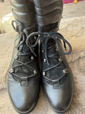 ARA Glatt Leder Flache Stiefelette Winter Stiefel Boots Schwarz  Gr. 39,5