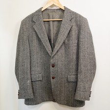 Vintage Levi Strauss Tweed Blazer Gray 42R Wool Herringbone Tailored Classic