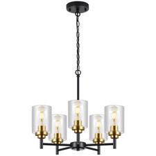 5 Lights Glass Chandeliermodern Kitchen Island Lighting Black And Gold Metal Din