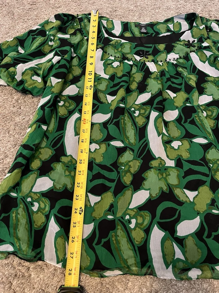 Blusa Alfani Vintage Verde Seda Floral Cuello Cuentas Mujer Talla 18W Años 90 Y2K Foto 3 de 4