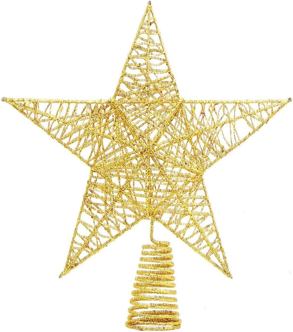 DIYASY Christmas Tree Topper,10inches Metal Glittered Star Xmas Tree Decoration