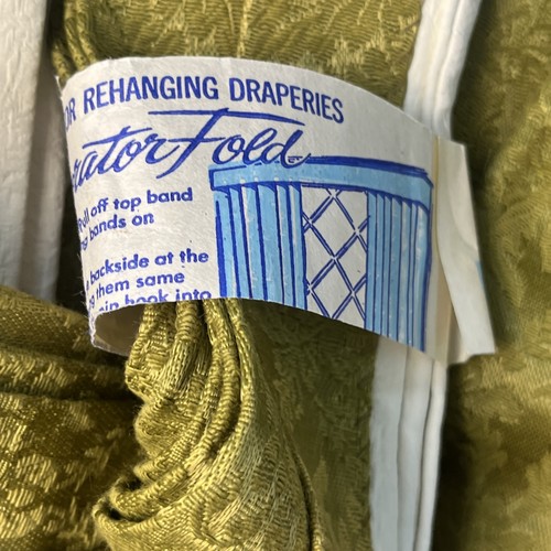 2 Vtg Pinch Pleat Drapes Curtain Panels Pair Set Green Textured MCM 22X78" USA - Bild 5 von 12