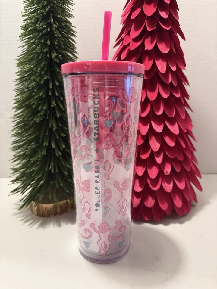 2025 Starbucks X Roller Rabbit Pink Monkey 24oz Cold Cup Tumbler ...