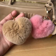 Heart Shaped Fur Pom Pom Bag Charm Keychain Charm Cute Girly Bunny Fur