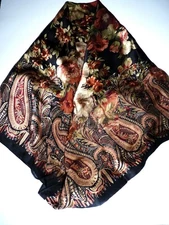 LAUREN RALPH LAUREN  PAISLEY FLORAL SILK SCARF 35X35"