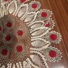 Vintage 3D Rose Crochet Doily 24" LgPineapple Lace Cream Red Green Cottagecore — photo 3