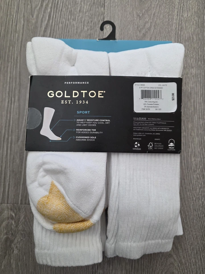 Calcetines deportivos Gold Toe Crew para hombre - blancos, 5 pares Foto 2 de 4