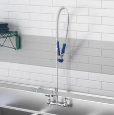 Commercial Wall-Mounted Faucet with Pre-Rinse Sprayer and 12-Inch Swing Spout...