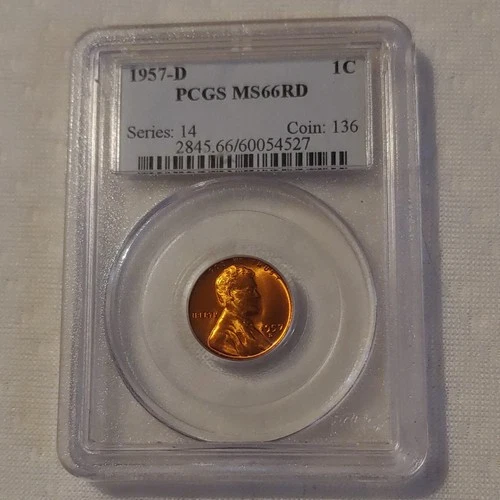 1957-D Lincoln Wheat Small Cent PCGS MS66RD Uncirculated Coin