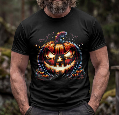 Cooles Halloween Neon T-Shirt Haunted Pumpkin lustig gruselig Kostüm Party Retro