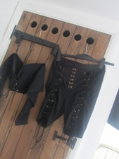 club L london black boned corset & cylcing shorts set UK 12
