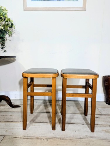 Pair Vintage Kitchen Stools Retro Vinyl Topped Made In Romania Free Postage - Picture 9 of 24