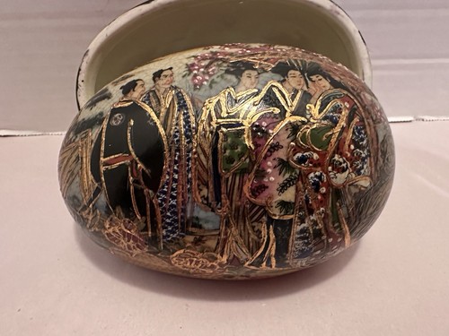 Antiguo plato de baratija ovalado huevo dorado pintado a mano Royal Satsuma de colección - Imagen 20 de 23
