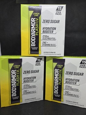 Lot Of 3 BodyArmor Lemon Lime FLASH IV Hydration Packs 45 Total