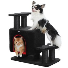 Gothic 3-in-1 Dog Stairs  Cat Scratching Post with Condo - Pet Steps for Hig...