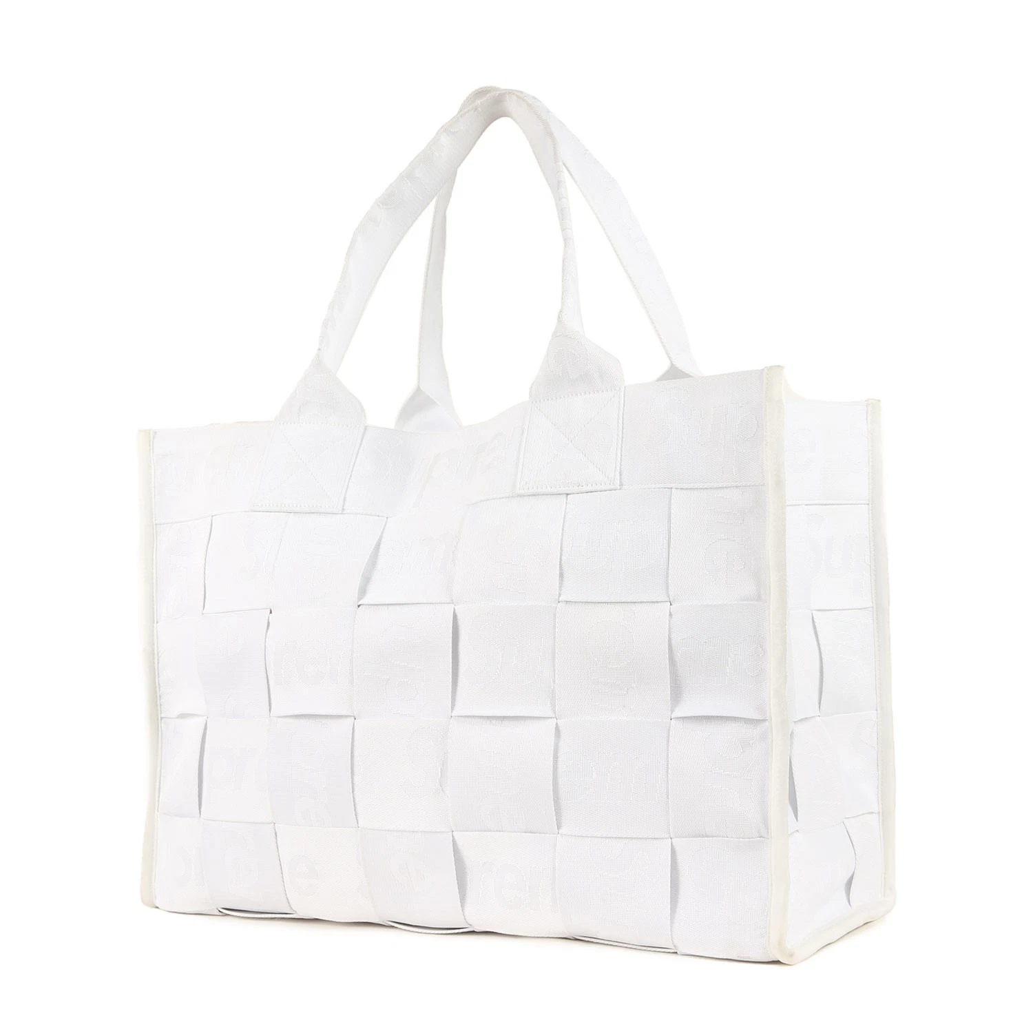 Sac Supreme 23Ss motif logo jacquard tissé grand fourre tout blanc