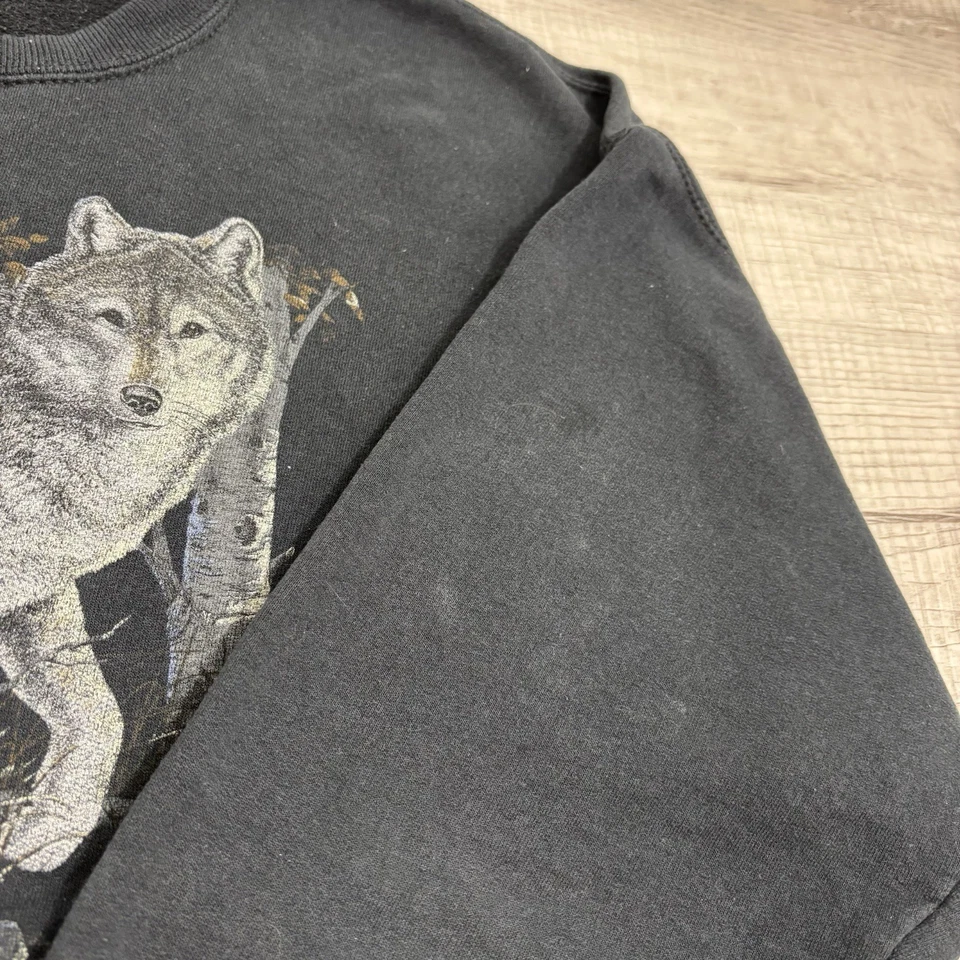 Suéter Jerzees Para Hombres Grande Negro Lobo Vida Silvestre Cuello Redondo Foto 3 de 4