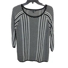 Cable & Gauge Pullover Sweater Stripe Chevron Knit 3/4 Sleeve Women's Size Large