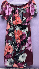 Ruffle Floral Short Dress Off Shoulder Option Size Small Shift Dress Purple
