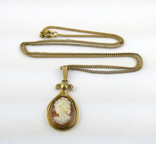Collar Colgante Camafeo Cornalina Tallado Relleno Oro 1/20 12k De Colección 4.4g - Imagen 2 de 12
