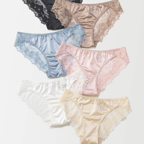 Set Of 6 Womens Silky Satin Panties Briefs Seamless Sheer Lace Lingeries Sexy - Picture 3 of 15
