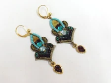 Ayala Bar Earrings Glass Gemstone Crystal Bead Gold Tone Blue 60mm from Japan