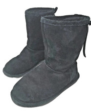 Bearpaw Girl's Black Suede Winter  Snow Boots With Wool Lining Youth US Size 3