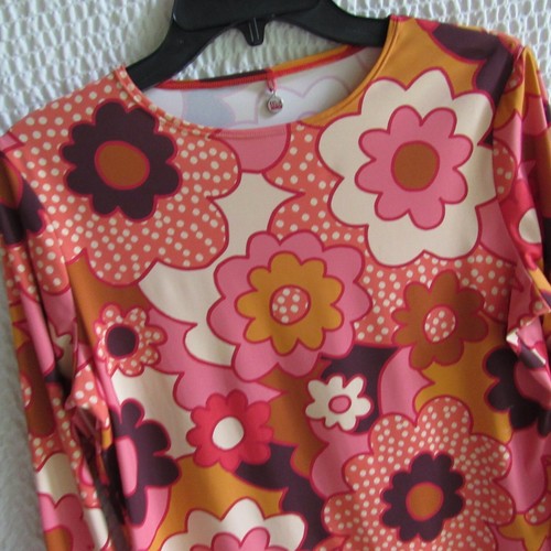 Bold Mod Print Womens Flower Power Shirt Top L Pullover Long Sleeve Pink Colorfu - Picture 4 of 7