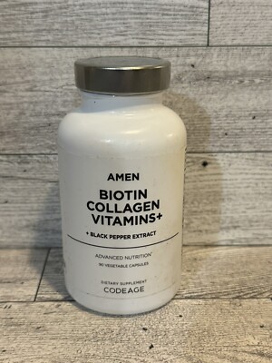 Amen Biotin Collagen Vitamins+ Black Pepper Extract, 90 Vegetable Caps 11/26