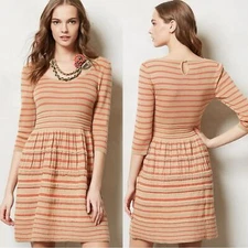 Anthropologie Knitted & Knotted Medium Elodie Wool Sweater Dress Tan Orange