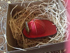 New 3D Dresden Red Fireman's Helmet w Shield Christmas Ornament 2 3/8" Long