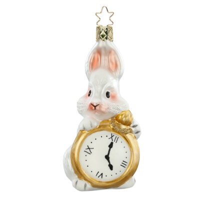 Christbaumschmuck Weihnachtsbaumkugel  Hase mit Uhr Inge Glas Manufaktur 11,5cm