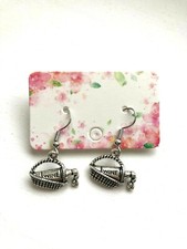 Basket of Wine  Fun Earrings Dangle Drop Hook Antique Silver Finish FREE POSTAGE